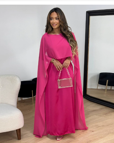 Formal Dress with High Collar and Cape Sleeves for Women