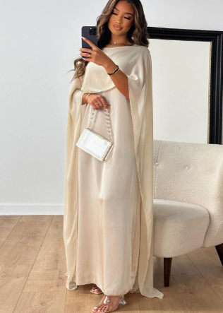 Formal Dress with High Collar and Cape Sleeves for Women