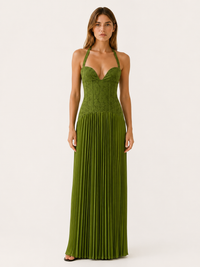 Formal Dress with Lace Bodice and Pleated Maxi Skirt for Women