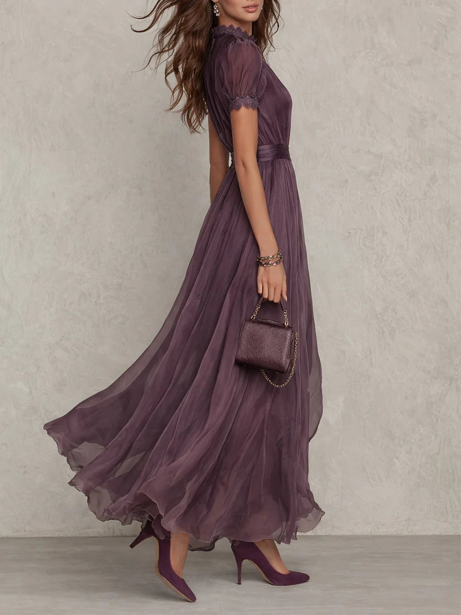 Formal Dress with Lace Trim and Maxi Hem for Women