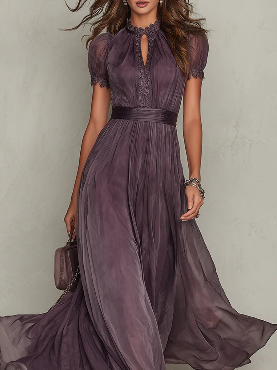 Formal Dress with Lace Trim and Maxi Hem for Women