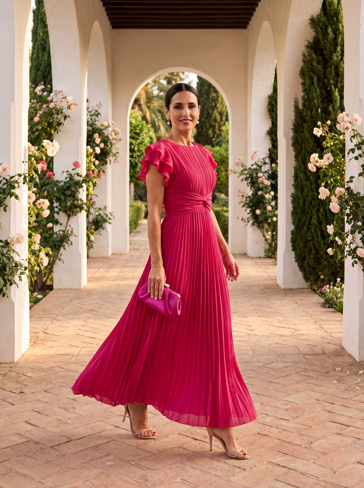 Formal Dress with Pleated Maxi Skirt and Draped Waist for Women
