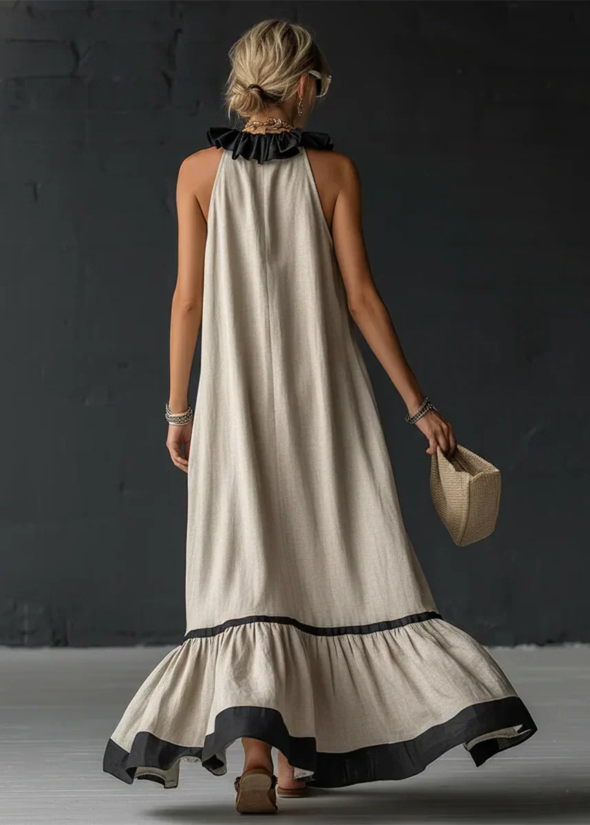 Formal Dress with Ruffled Halter Neck and Maxi Skirt for Women