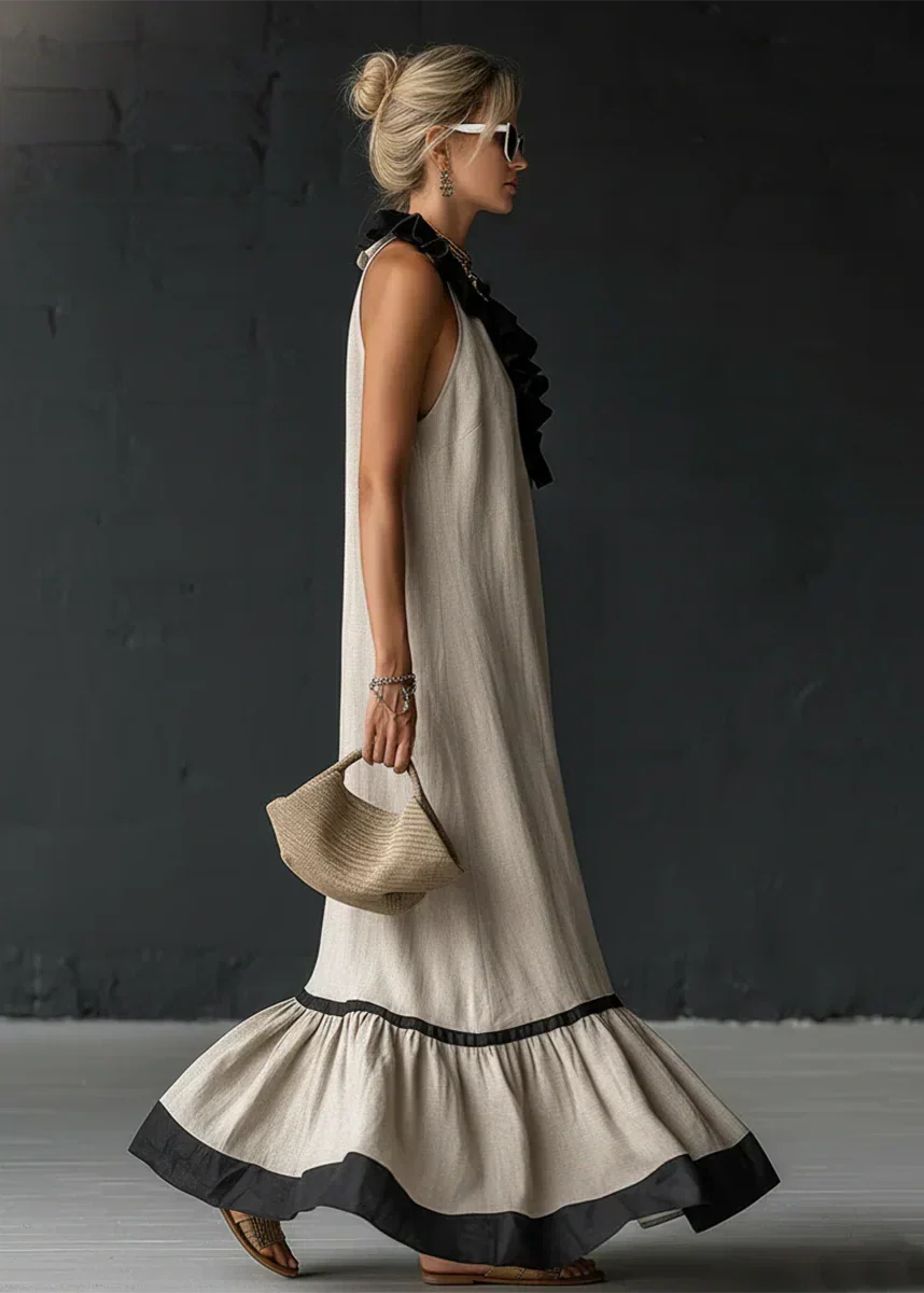 Formal Dress with Ruffled Halter Neck and Maxi Skirt for Women