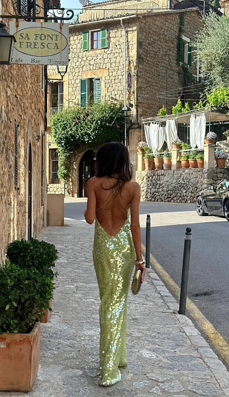 Formal Dress with Sequins and Open Back for Women