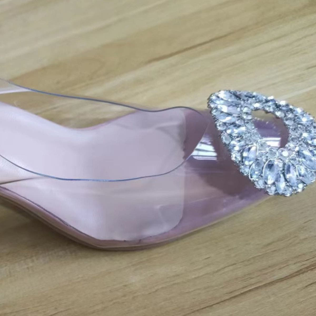 Heels with Transparent Upper and Rhinestones for Women