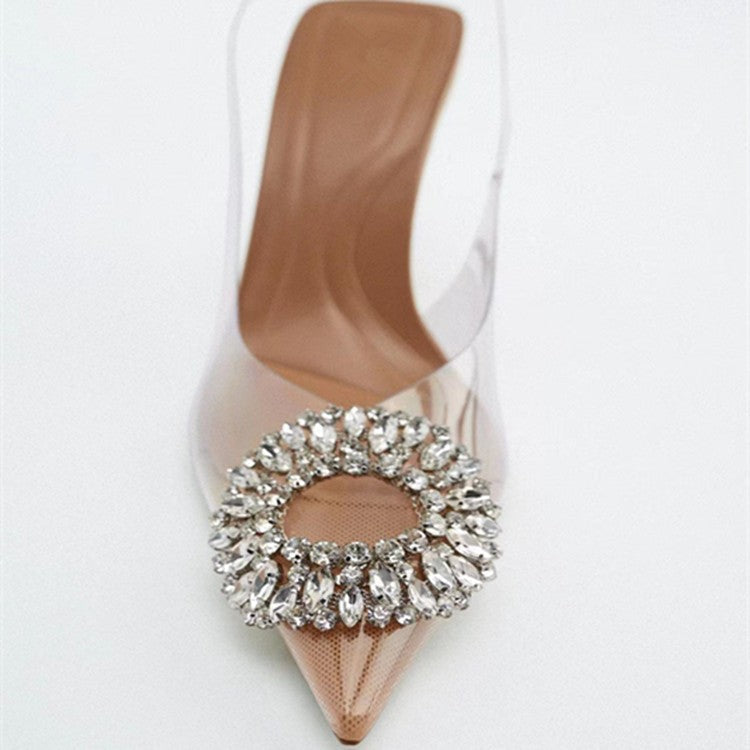 Heels with Transparent Upper and Rhinestones for Women