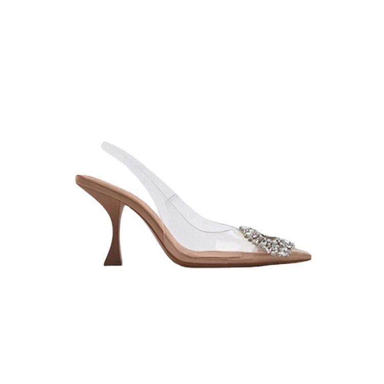 Heels with Transparent Upper and Rhinestones for Women