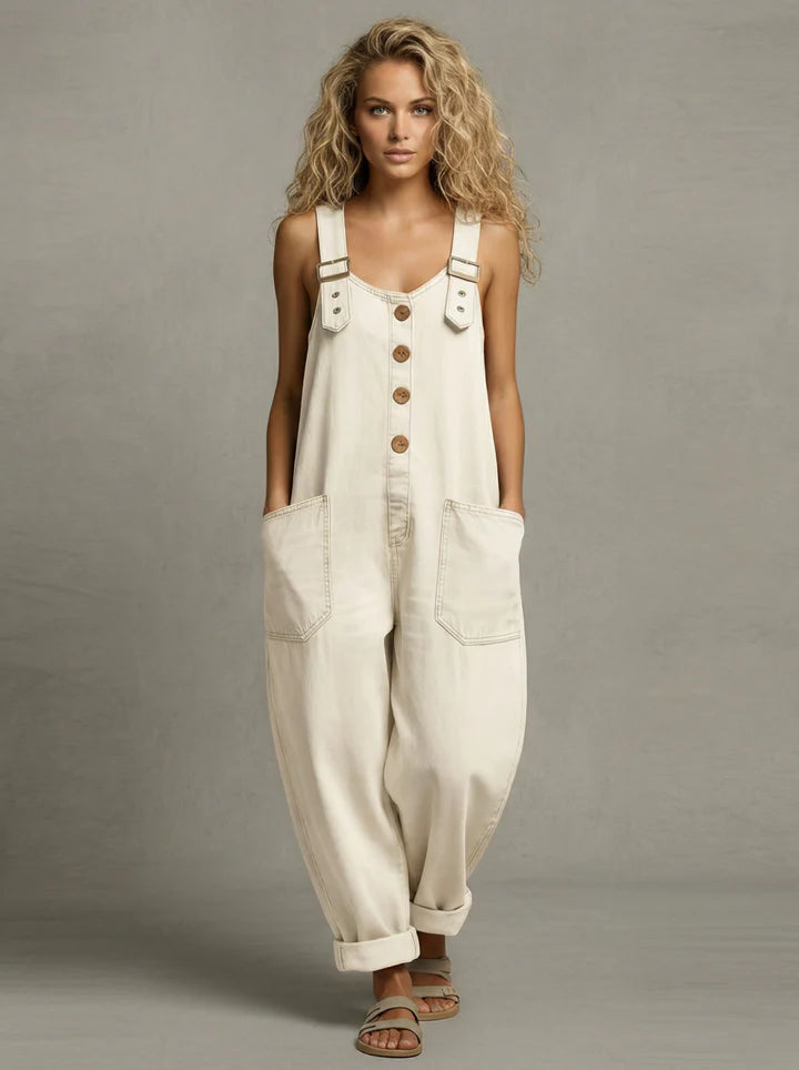 Jumpsuit in Denim with Relaxed Fit and Front Pockets
