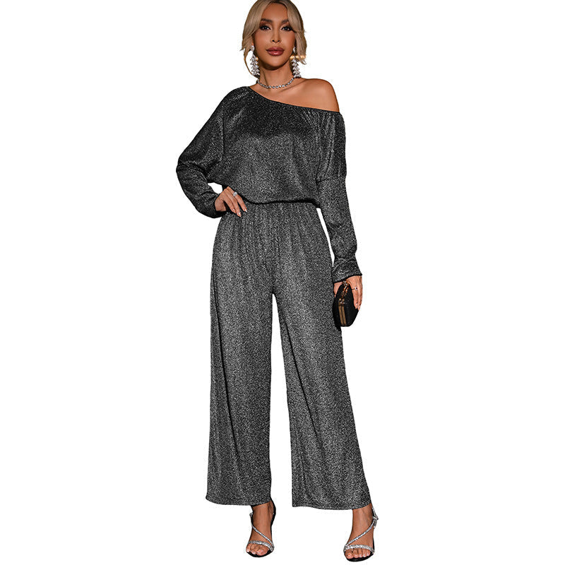 Jumpsuit with One-Shoulder Neckline and Glitter for Women