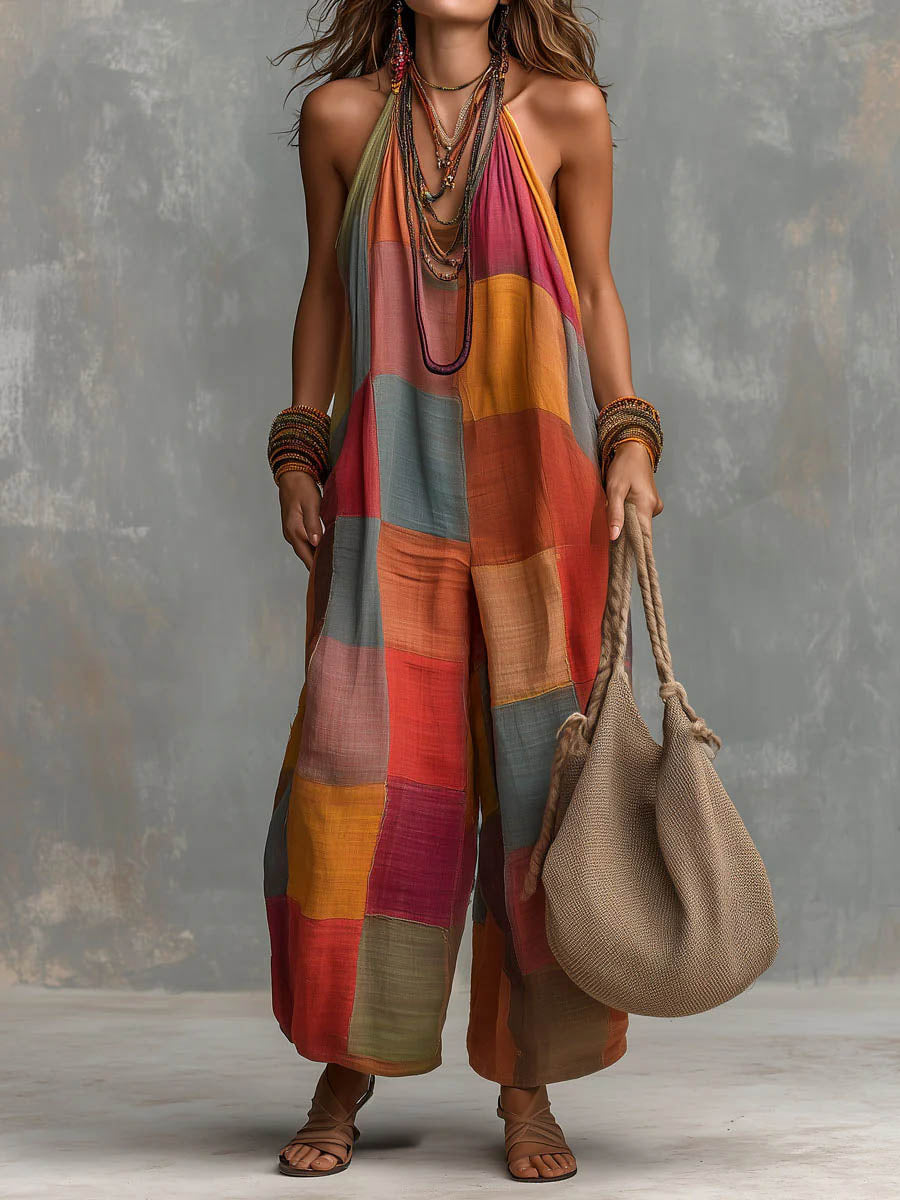 Jumpsuit with Patchwork Design and Loose Fit for Women