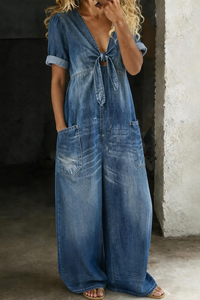 Jumpsuit with Wide Legs and V-Neck for Women