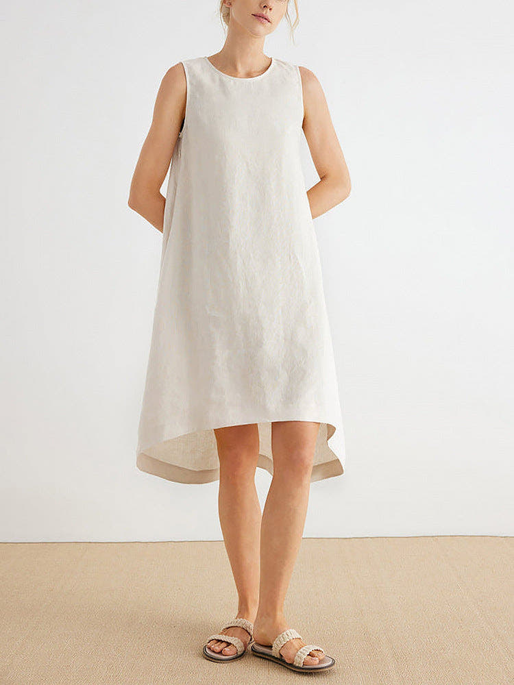 Linen Dress with Asymmetric Hem and Relaxed Fit for Women