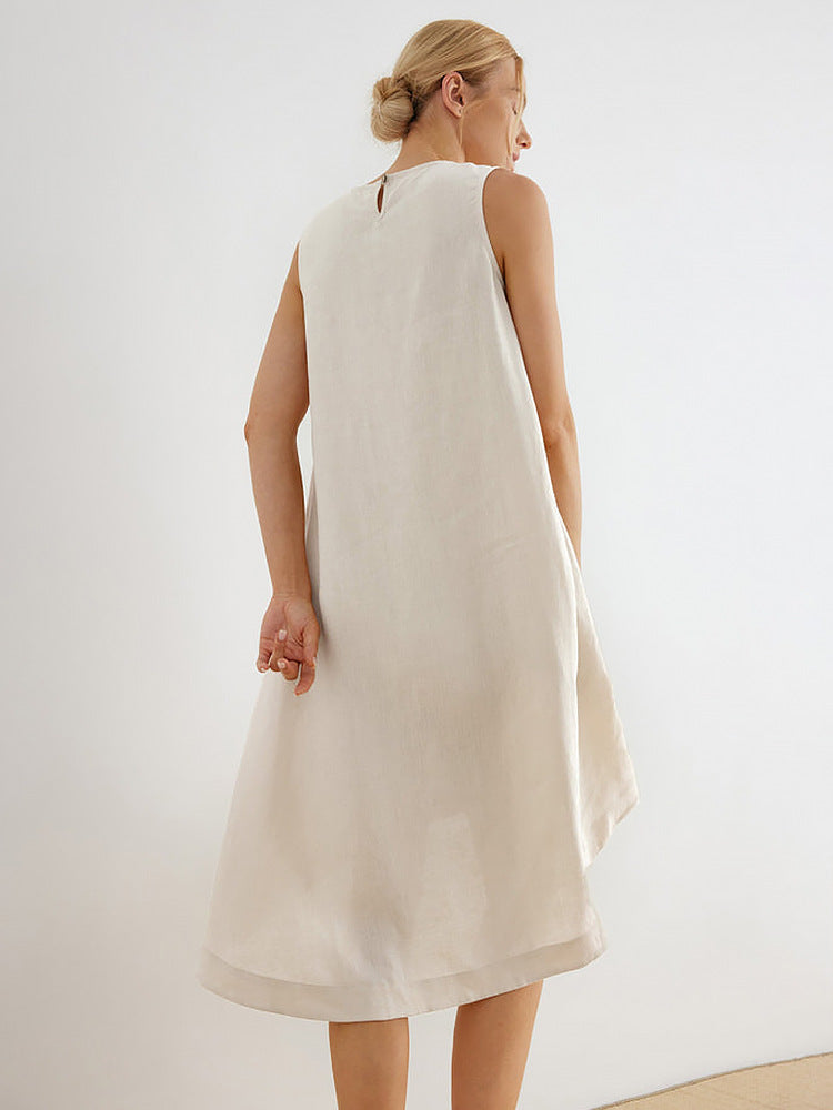 Linen Dress with Asymmetric Hem and Relaxed Fit for Women