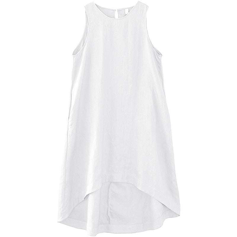 Linen Dress with Asymmetric Hem and Relaxed Fit for Women