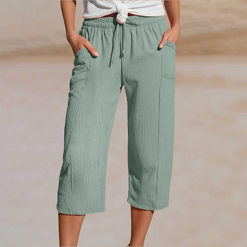 Linen Pants with Cropped Wide Legs for Women