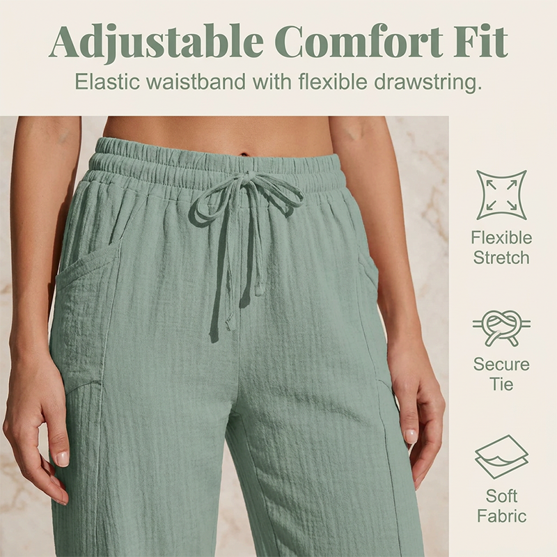 Linen Pants with Cropped Wide Legs for Women