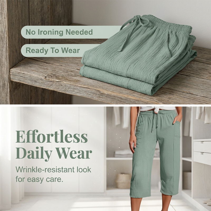 Linen Pants with Cropped Wide Legs for Women