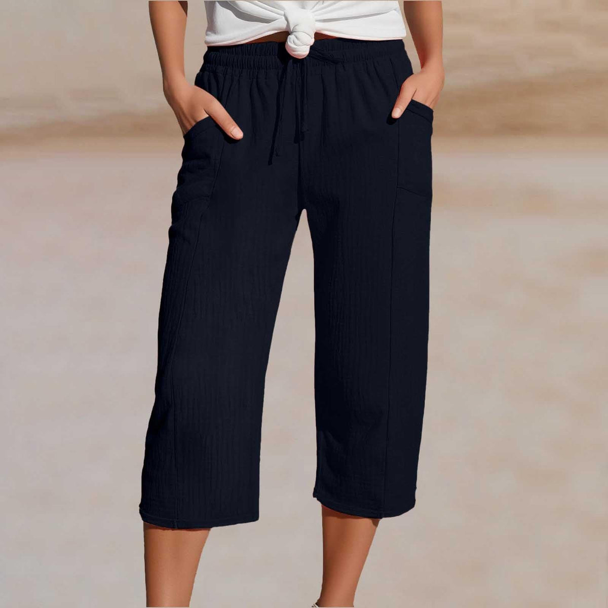 Linen Pants with Cropped Wide Legs for Women