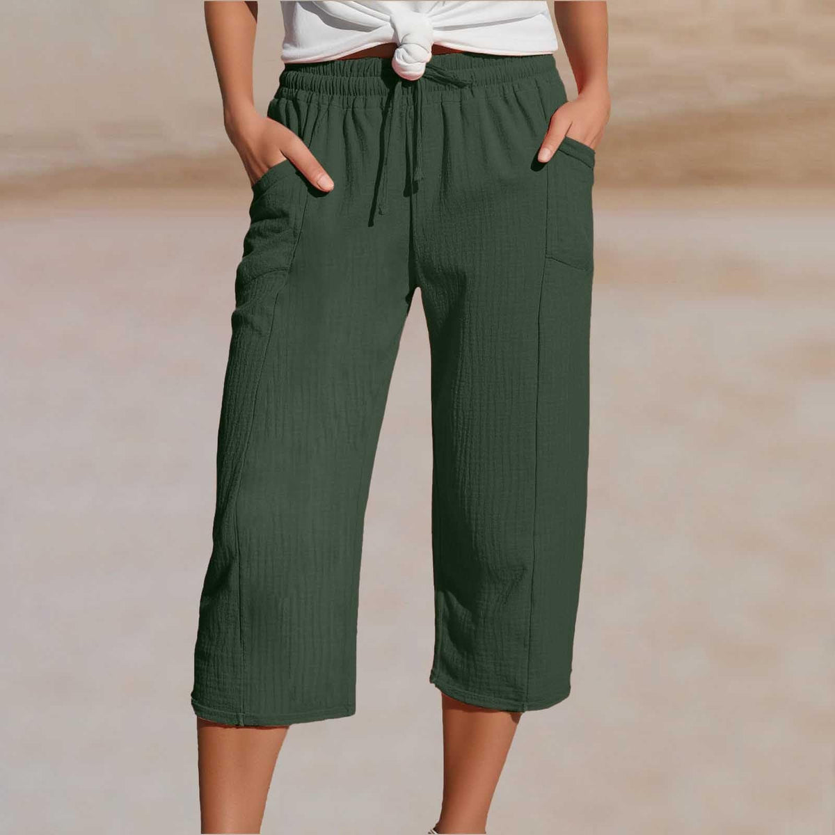 Linen Pants with Cropped Wide Legs for Women