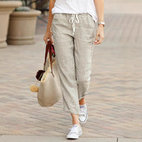 Linen Pants with Drawstring and Ankle-Length Cut for Women