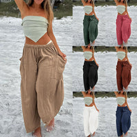 Linen Pants with Drawstring and Side Pocket for Women