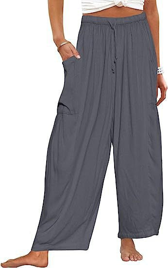 Linen Pants with Drawstring and Side Pocket for Women
