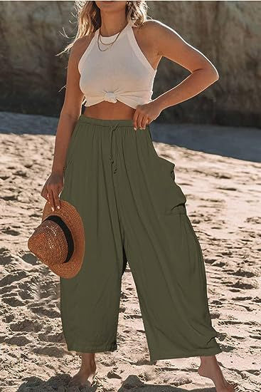 Linen Pants with Drawstring and Side Pocket for Women