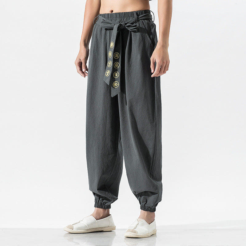 Linen Pants with Drawstring Waist and Ankle Cuffs for Women
