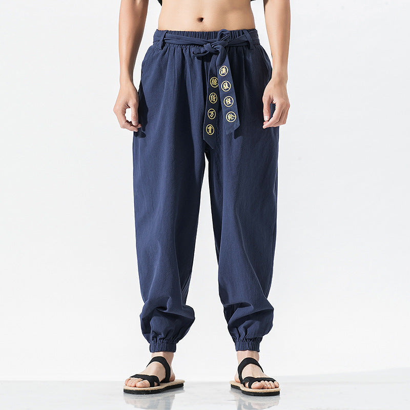 Linen Pants with Drawstring Waist and Ankle Cuffs for Women