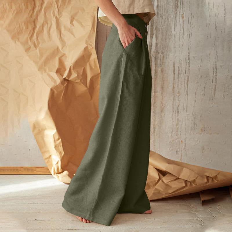 Linen Pants with High Waist and Side Pockets for Women