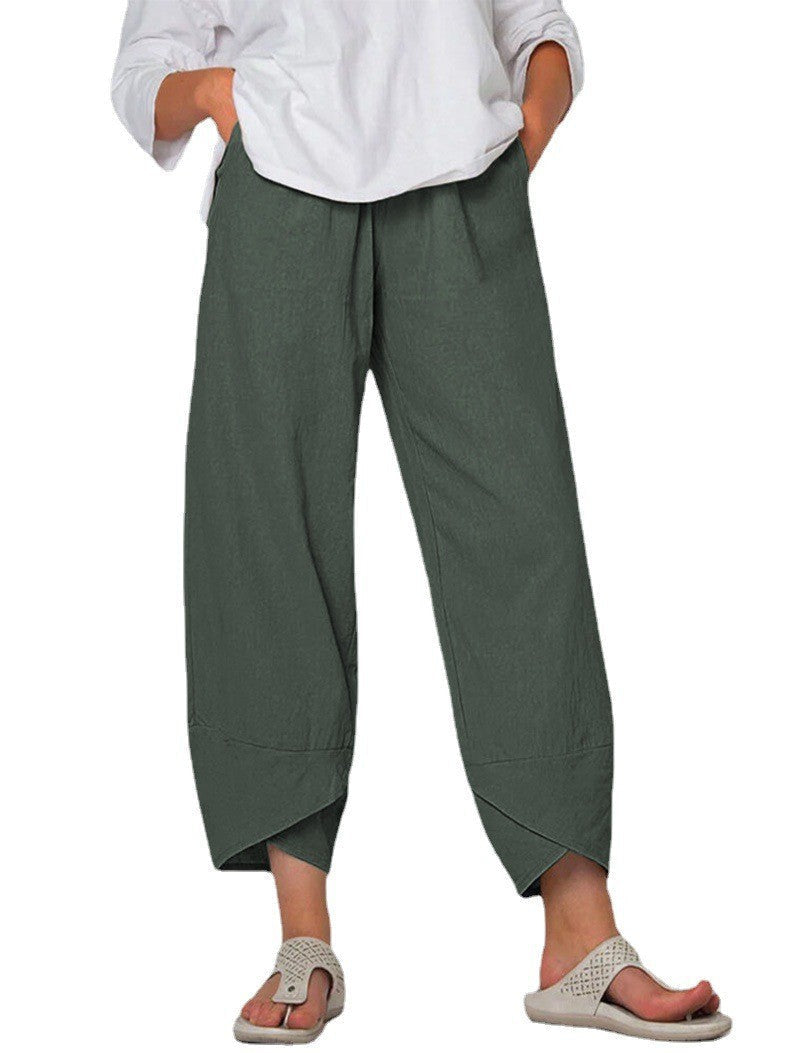 Linen Pants with High Waist and Tulip Hems for Women