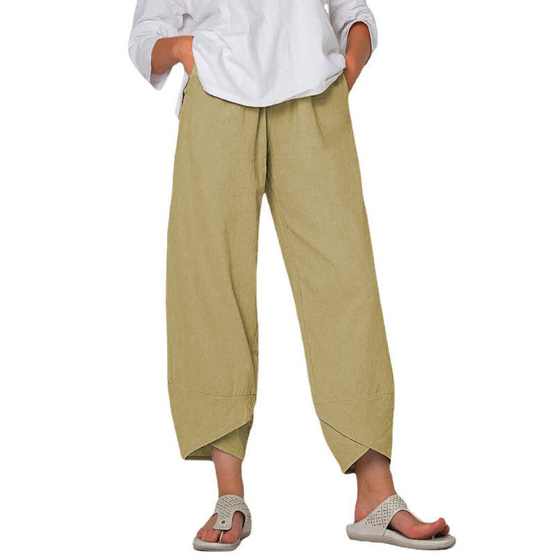 Linen Pants with High Waist and Tulip Hems for Women