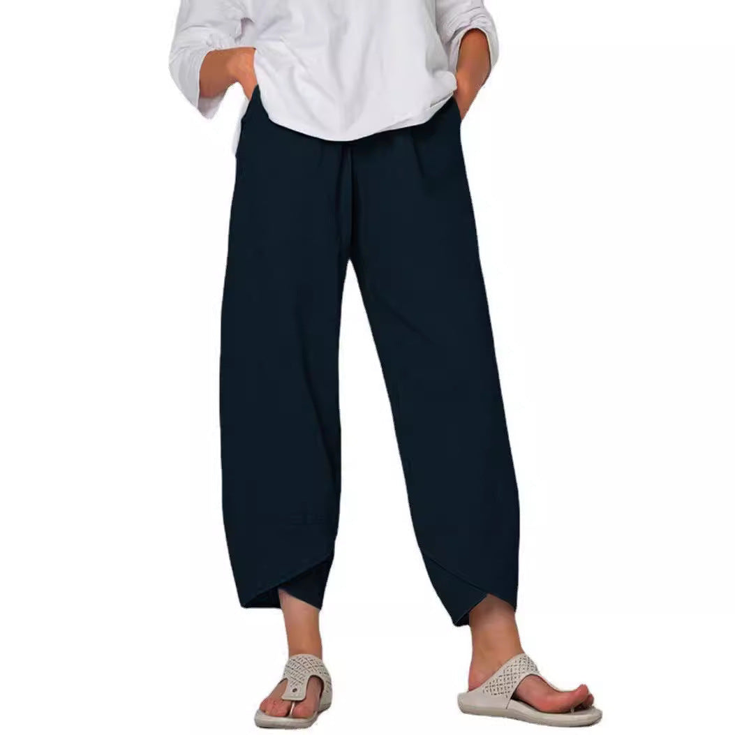 Linen Pants with High Waist and Tulip Hems for Women