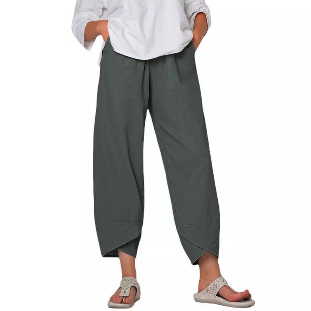 Linen Pants with High Waist and Tulip Hems for Women