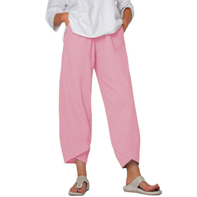 Linen Pants with High Waist and Tulip Hems for Women