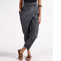 Linen Pants with High Waist and Wrap Front for Women