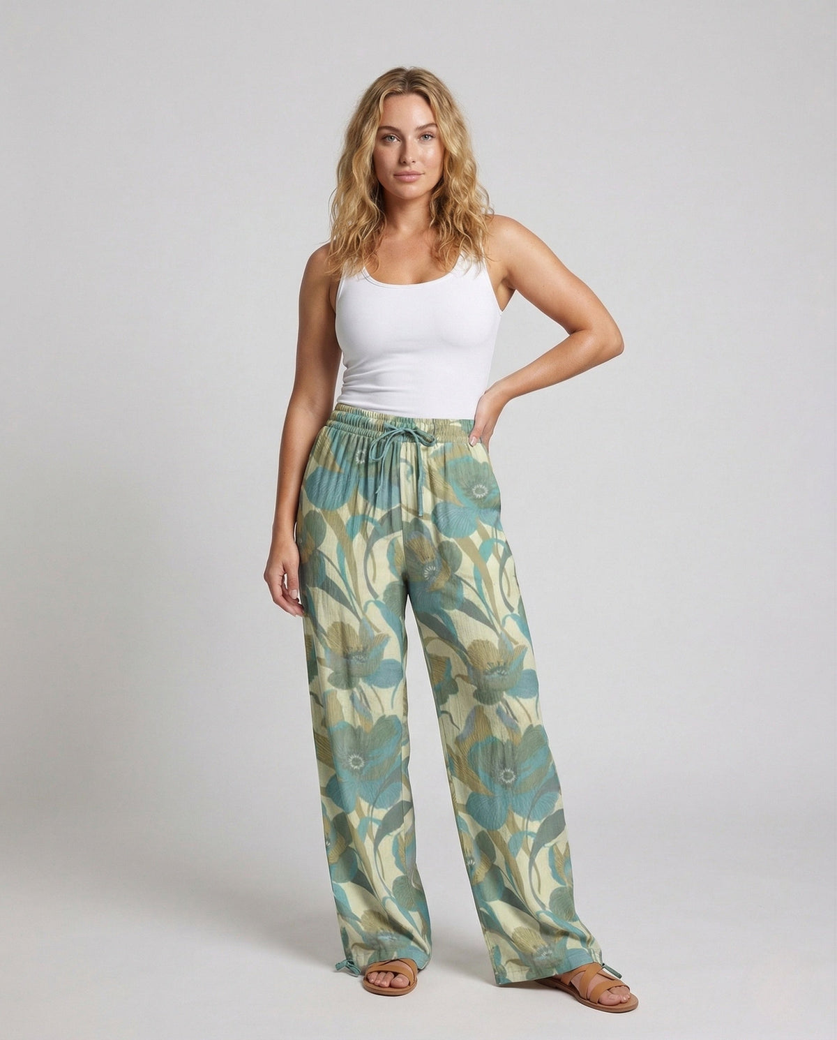 Linen Pants with Jacquard and Wide Legs for Women