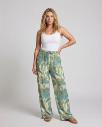 Linen Pants with Jacquard and Wide Legs for Women