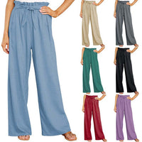 Linen Pants with Paperbag Waist and Wide Legs for Women