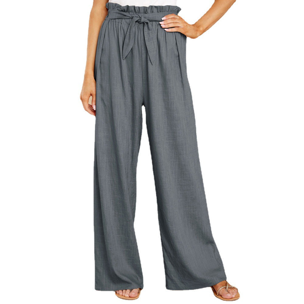 Linen Pants with Paperbag Waist and Wide Legs for Women