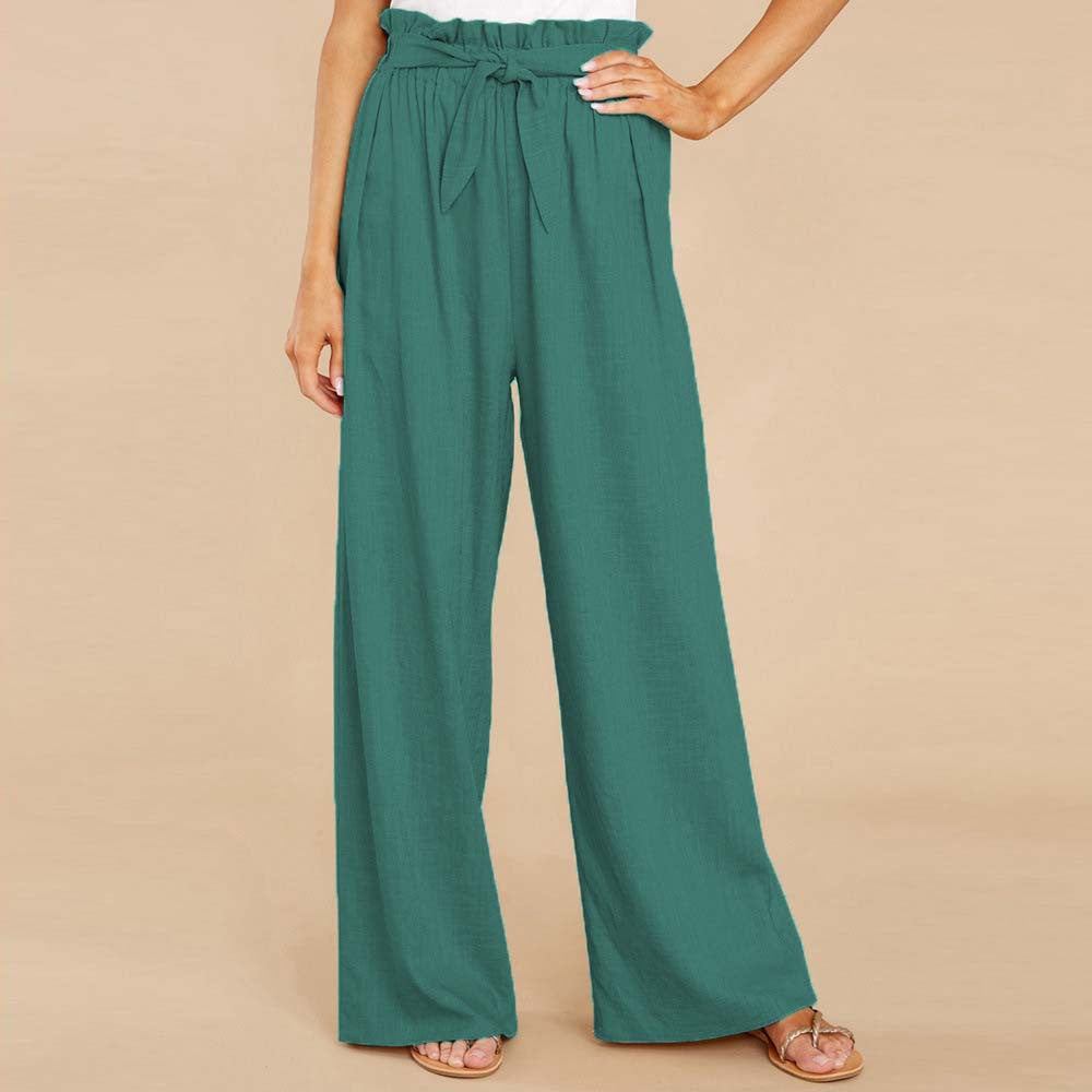 Linen Pants with Paperbag Waist and Wide Legs for Women
