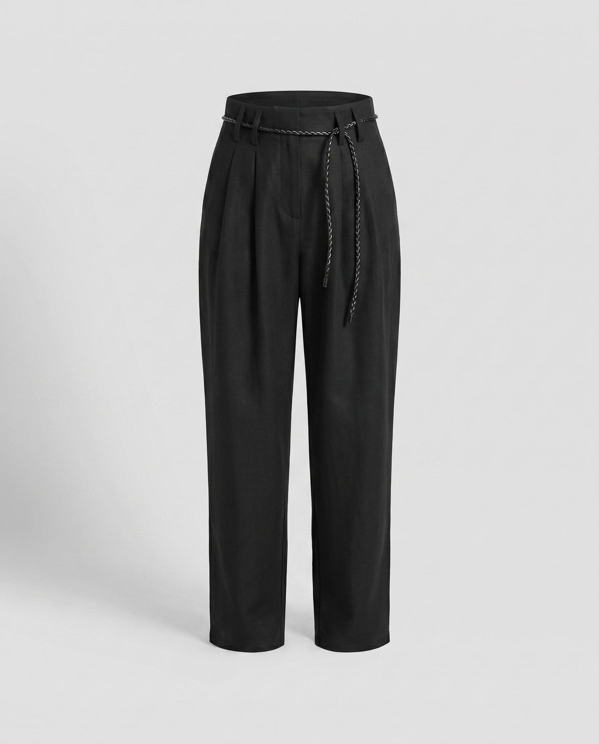 Linen Pants with Slim Cut and Tie Belt for Women