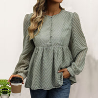 Long Sleeve Top with Chevron Texture and Peplum for Women