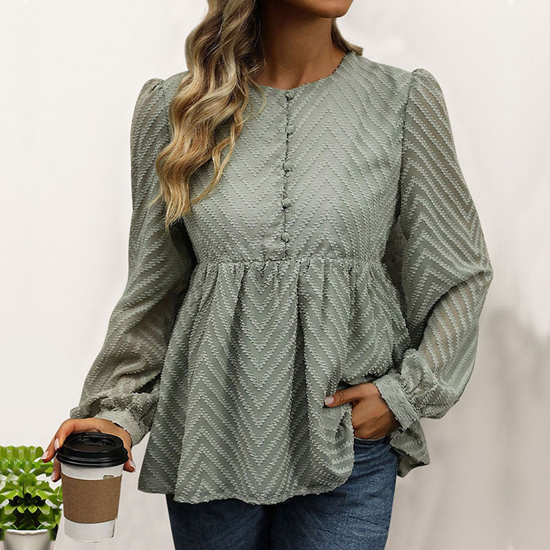 Long Sleeve Top with Chevron Texture and Peplum for Women