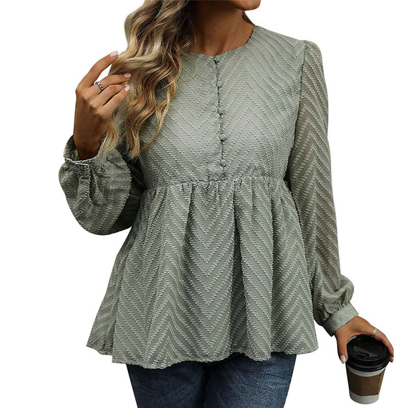 Long Sleeve Top with Chevron Texture and Peplum for Women