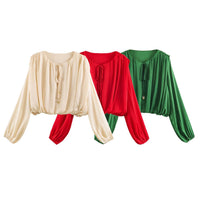 Long Sleeve Top with Cropped Cut and Drawstring for Women