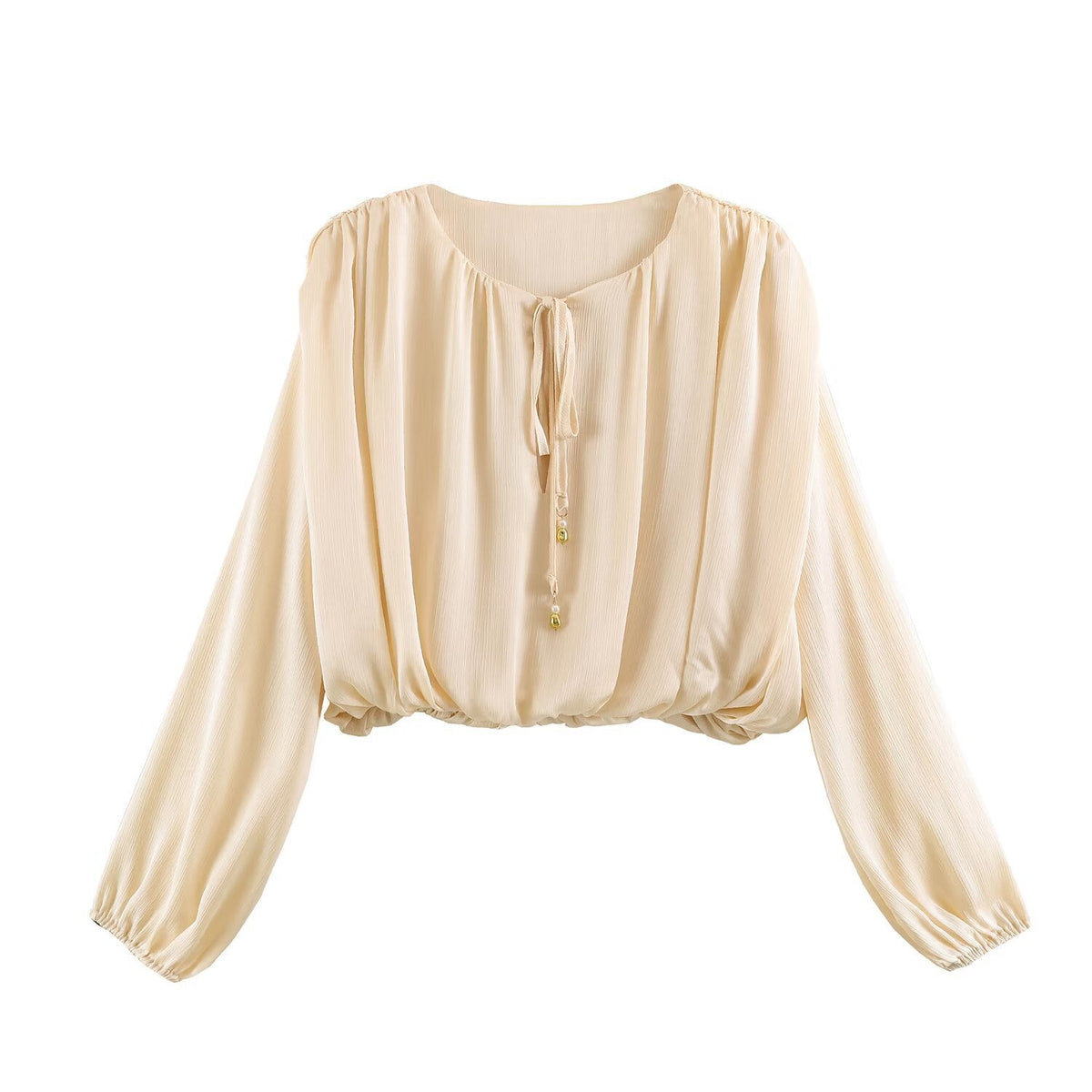 Long Sleeve Top with Cropped Cut and Drawstring for Women