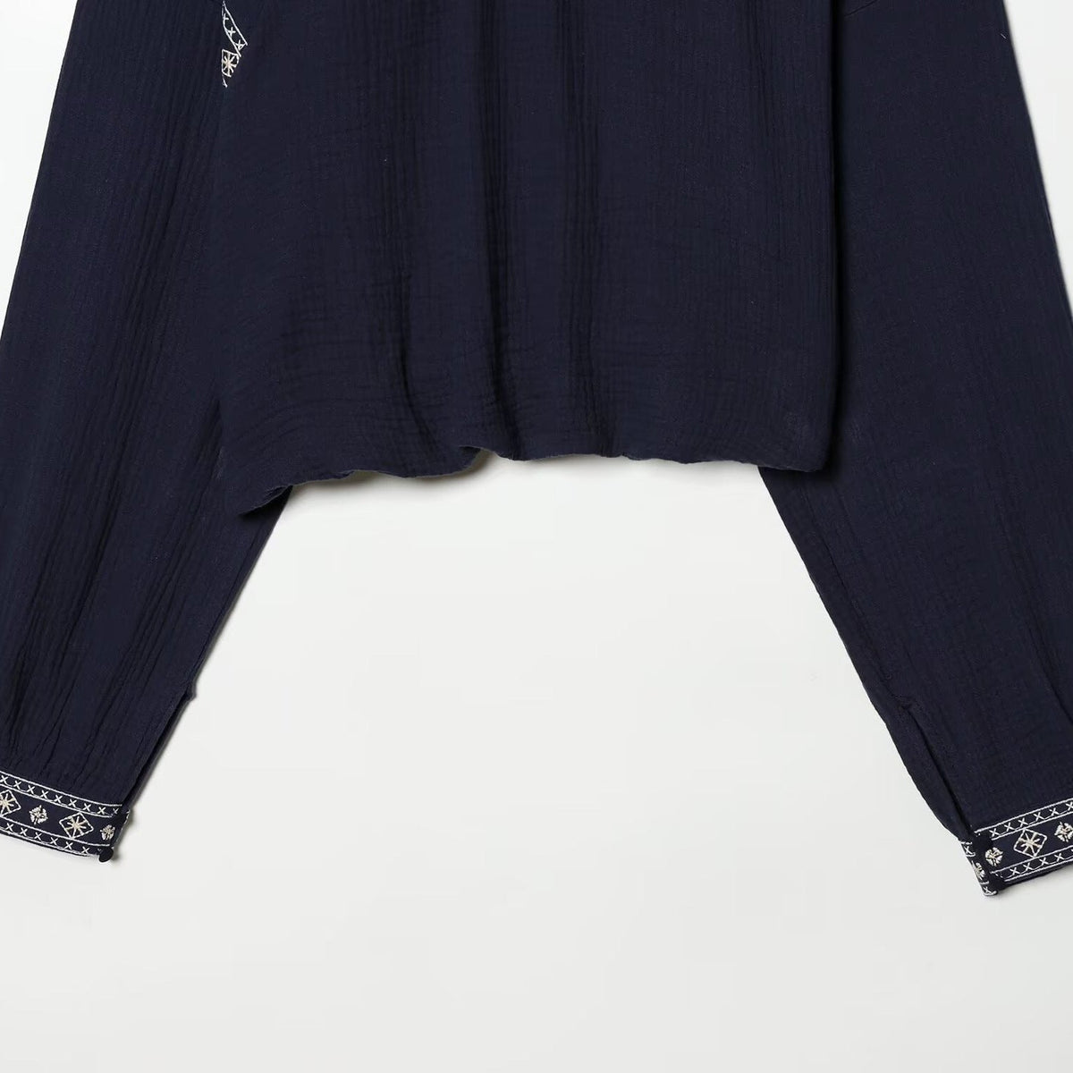 Long Sleeve Top with Embroidery and Stand Collar for Women