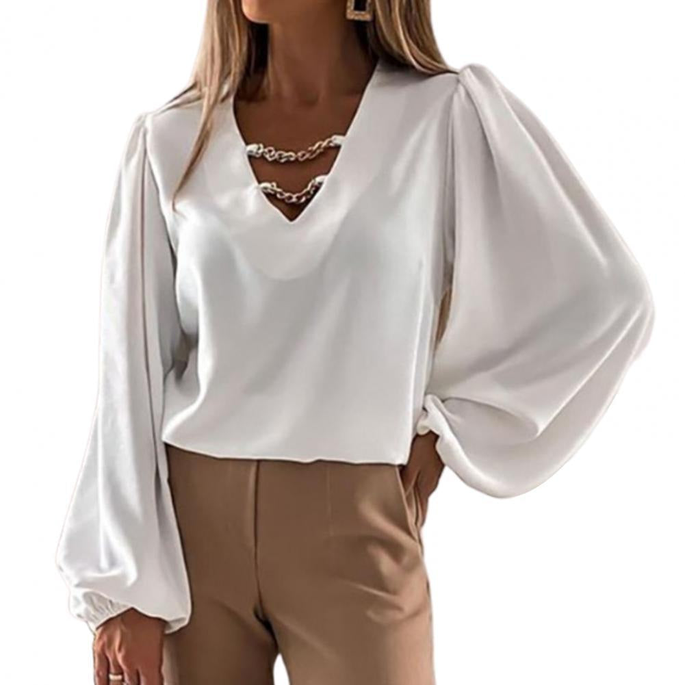 Long Sleeve Top with Puff Sleeves and Chain Detail for Women